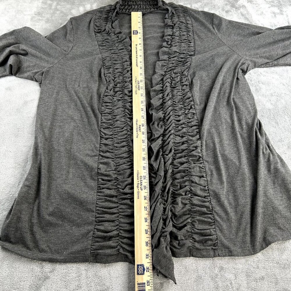 MILANO Womens 3XL Gray Layered Tiered Ruffle Long Sleeve Cardigan Rouched Comfy - Picture 3 of 8